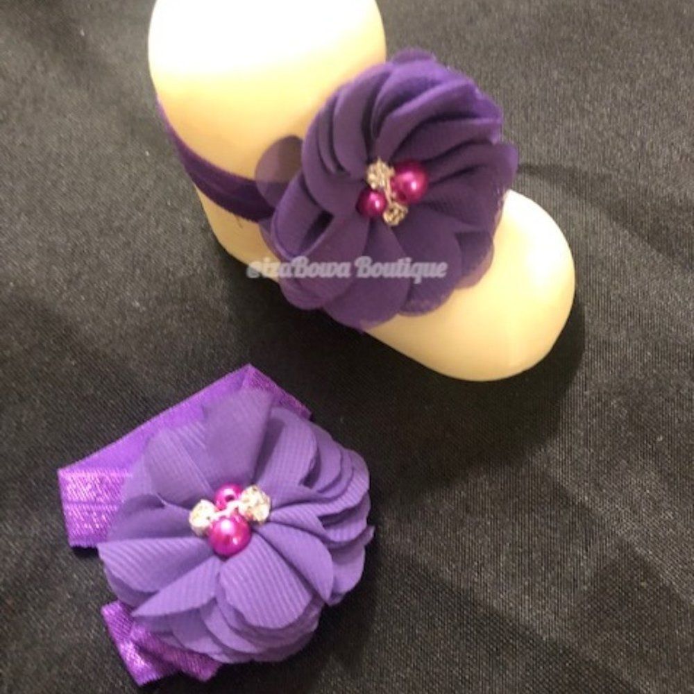 Purple Chiffon Barefoot Sandals   BS331   new